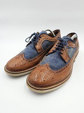 Thompson Brogue Wing Tip Dress Leather Denim Oxford Shoes Men's Size US 10 EU 43